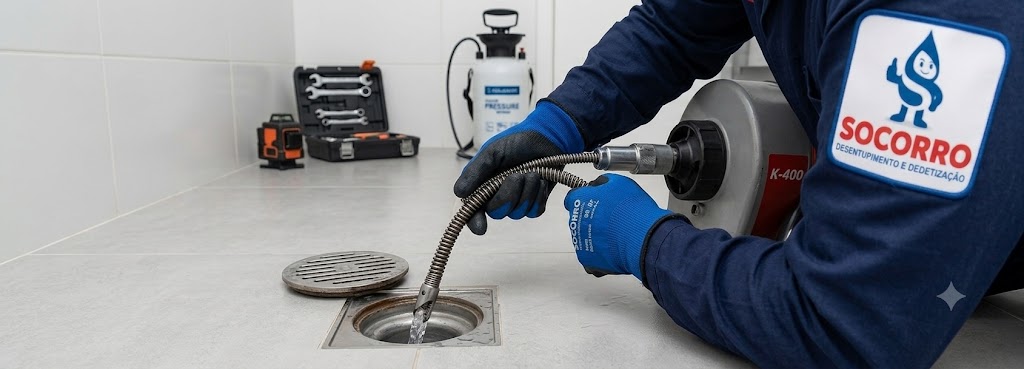 Profissional realizando Desentupimento de Ralos em Brusque