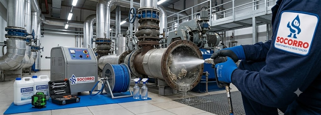 Profissional realizando Desentupimento, Hidrojateamento e Manutenção Preventiva Industrial em Brusque