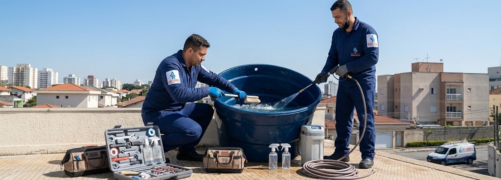 Profissional realizando Limpeza e Higienização de Caixas D'água em Brusque